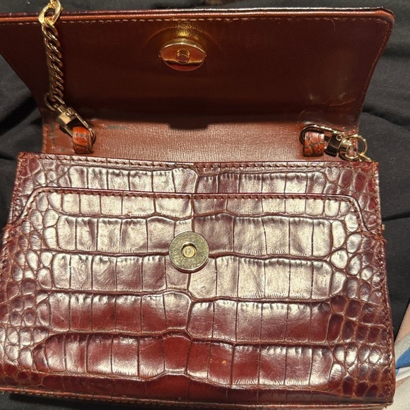 Vintage Liz Claiborne Brown Croc print Leather purse w/gold detachable Chain - Picture 4 of 16
